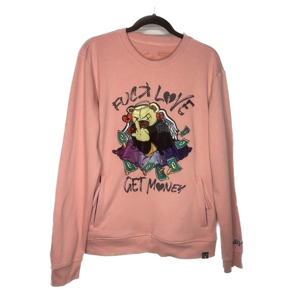 Civilized Clothing Hoodie Size Medium Embroidered Velvet Teddy Bear Pink Y2K - Picture 1 of 10